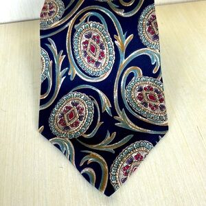 Oscar de‎ la Renta Men's Tie Navy Silk Printed 58" Long
